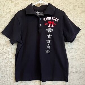 Men's Nashville Hard Rock Cafe Thick Polo Shirt Sz L Black Embroidered